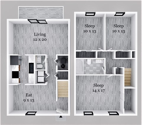 Floor plan for 3 beds, 1.5 baths, 1425 sqft